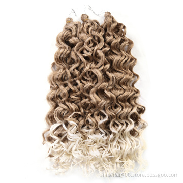 High Quality 24 inch Ombre Gray Black Afro Curl Water Wave Braids Ocean Wave Curly Synthetic Crochet Braiding Hair Extension
